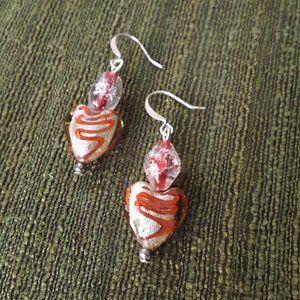 Glass Heart Beads w Crackle Glass Beads Artisan Earrings SP FH Original Handmade